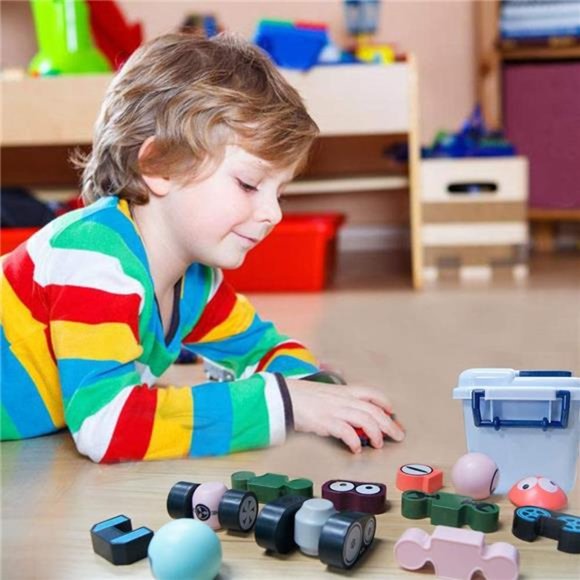 Magnetic Robots, 35PCS Magnetic Blocks Set for Kids with Storage Box, Stacking - Picture 2 of 6